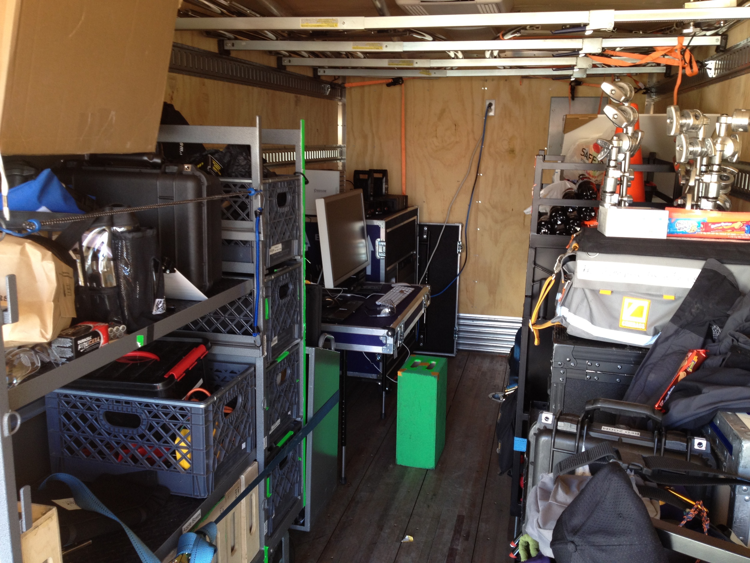  ​DIT station in the back of the grip truck 