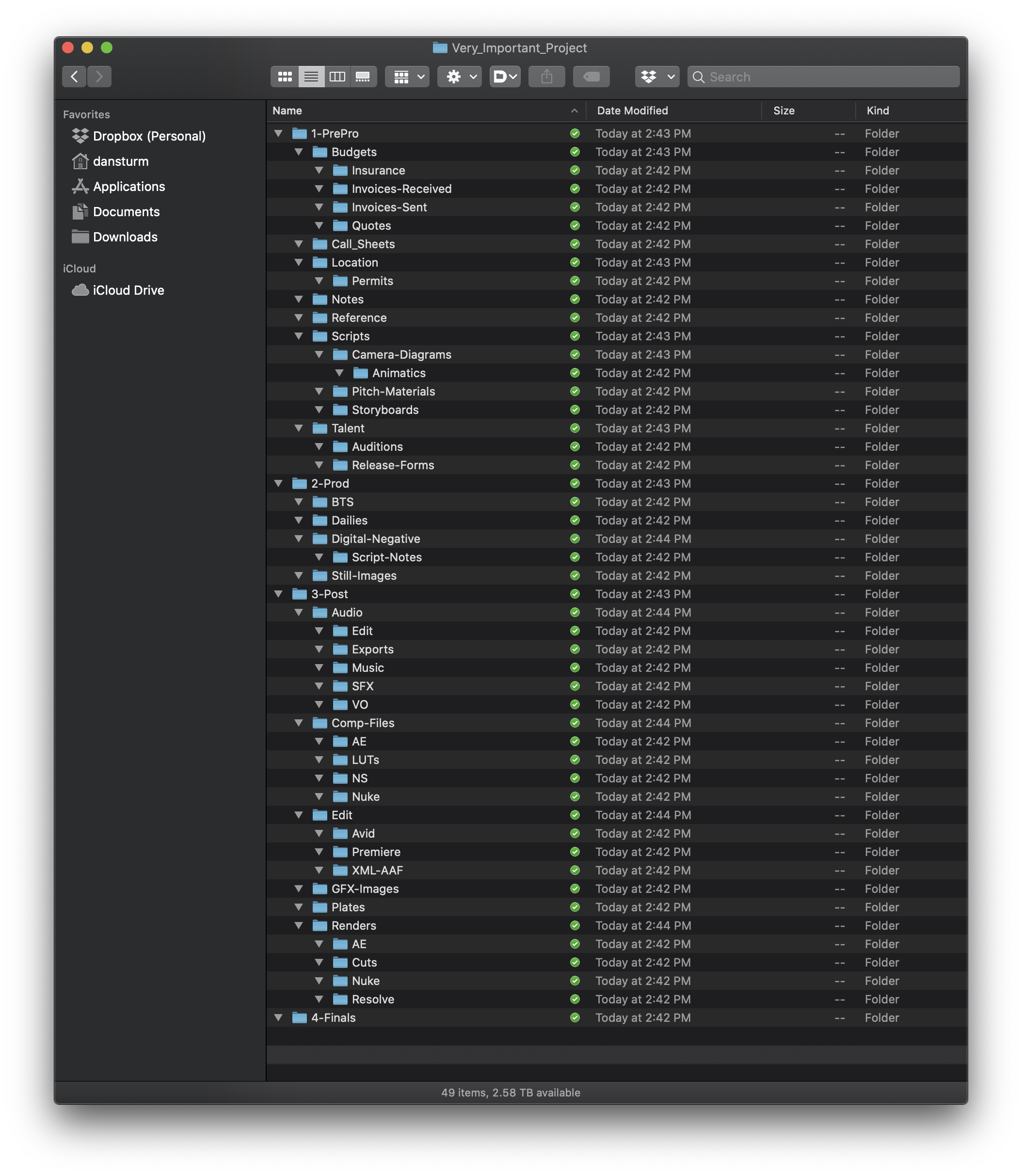  For the record, I hate the macOS list view and I never use it while working. I'm only using it here to show you the whole folder structure in one image. 
